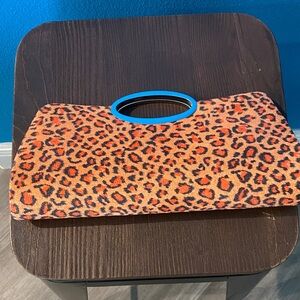 Orange Leopard Print Clutch with chrome Handle